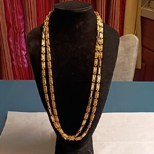 Vintage Gold Tone Metal Texture Necklace No Clasp